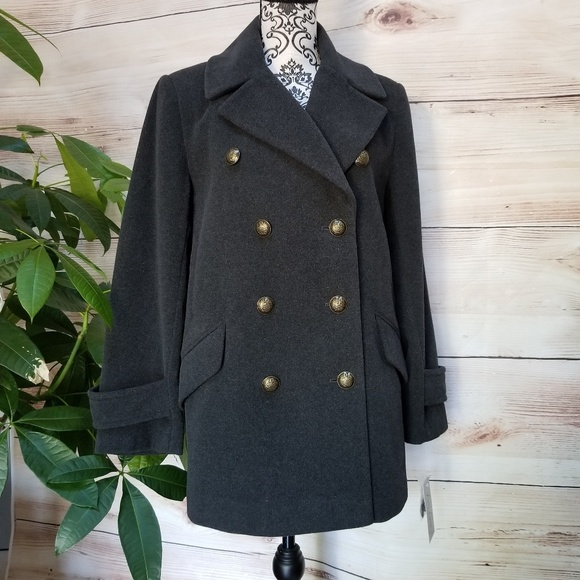 NWT Larry Levine Wool Pea Coat Sz PM Charcoal Clr - Picture 1 of 8